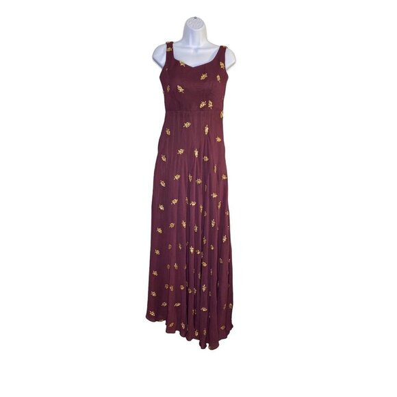 Sani Womens Maxi Dress Maroon Side Pockets Printed‎ Details Size Small - Picture 2 of 10
